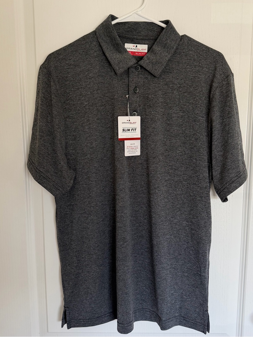 Grand Slam Men's Slim Fit Polo - Heather Charcoal
